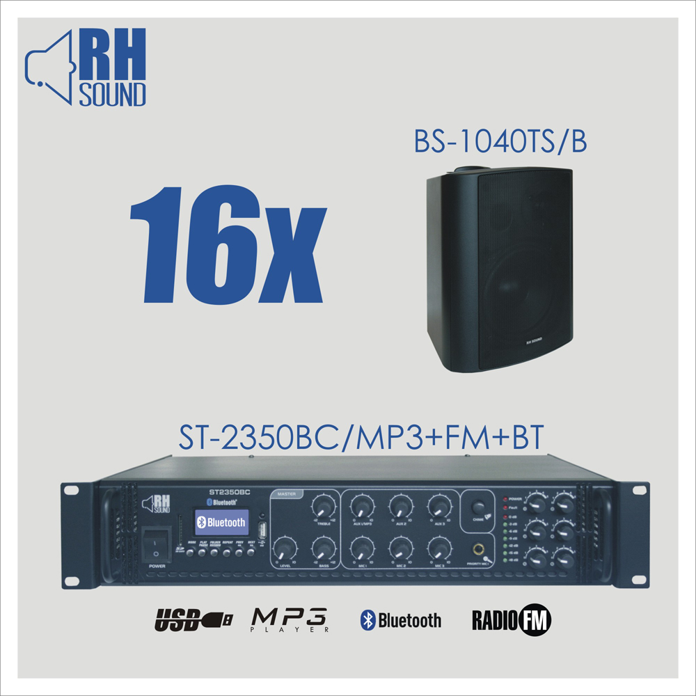 Nagłośnienie naścienne RH SOUND ST-2350BC/MP3+FM+BT + 16x BS-1040TS/B