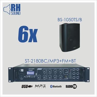 Nagłośnienie naścienne RH SOUND ST-2180BC/MP3+FM+BT + 6x BS-1050TS/B