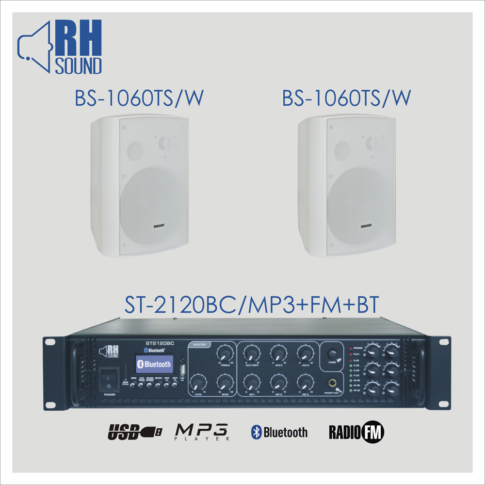 Nagłośnienie naścienne RH SOUND ST-2120BC/MP3+FM+BT + 2x BS-1060TS/W