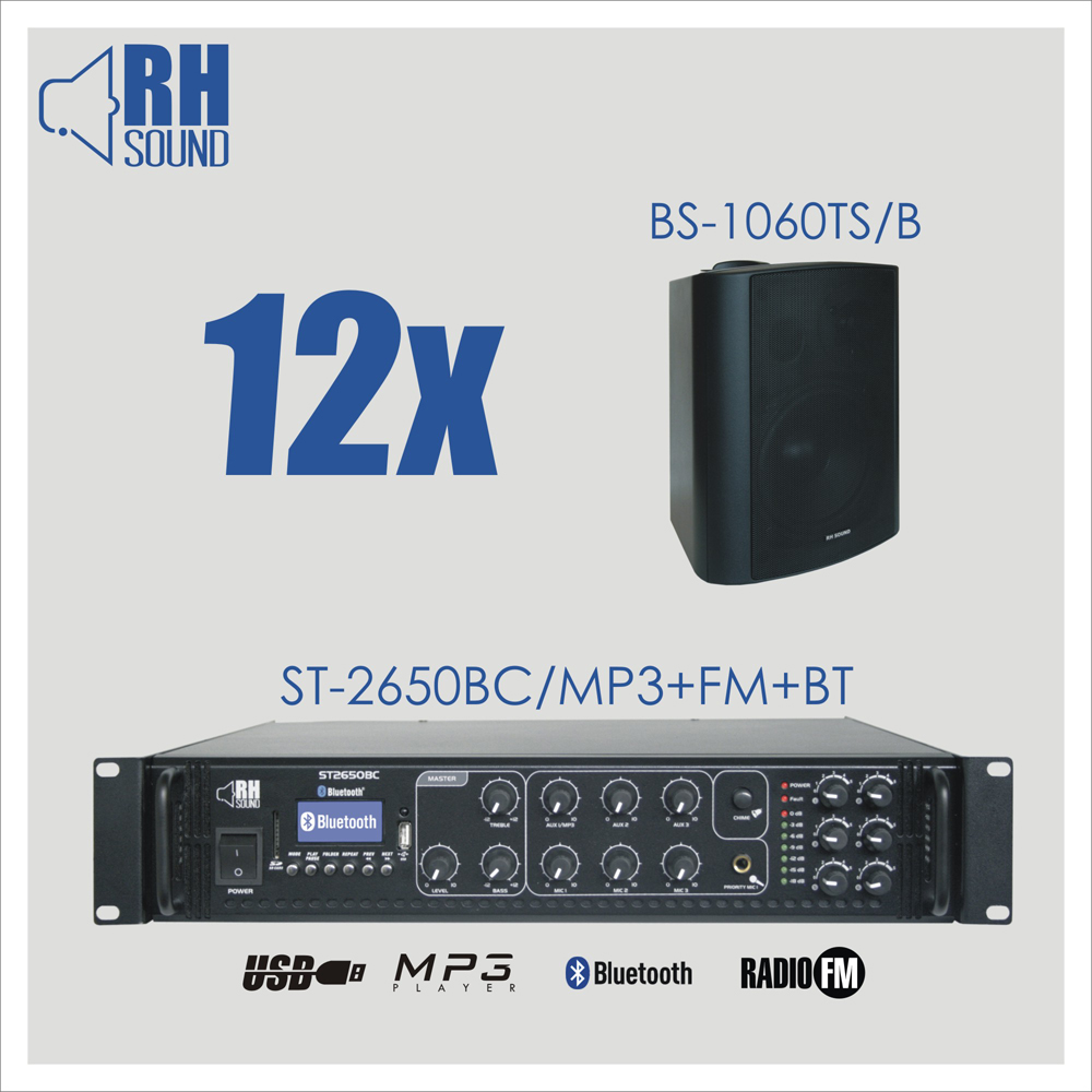 Nagłośnienie naścienne RH SOUND ST-2650BC/MP3+FM+BT + 12x BS-1060TS/B