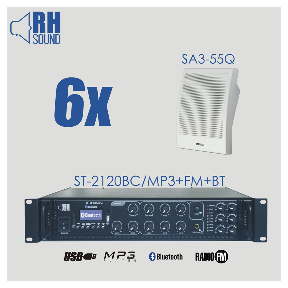 Nagłośnienie naścienne RH SOUND ST-2120BC/MP3+FM+BT + 6x SA3-55Q