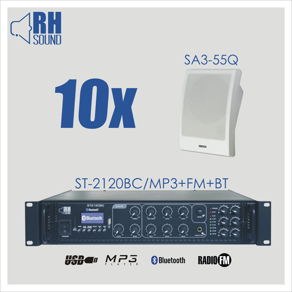 Nagłośnienie naścienne RH SOUND ST-2120BC/MP3+FM+BT + 10x SA3-55Q